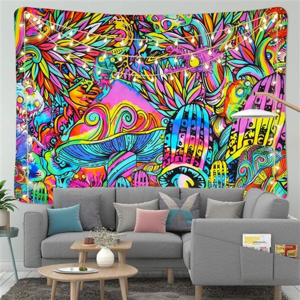 Psychedelic Tapestry Trippy Mushroom Tapestry Colorful Monster